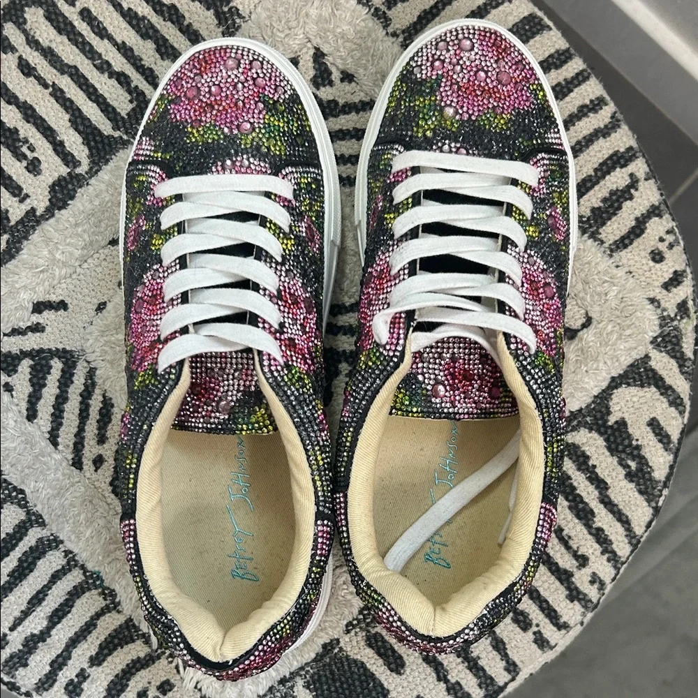Betsey Johnson Black and Pink Floral Sneakers - Picture 5 of 5